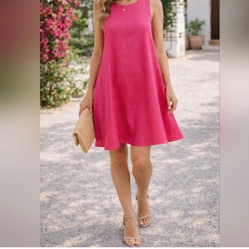 The Keiko Mini Dress by Maeve Anthropologie Small S fuchsia hot pink linen - Picture 6 of 6